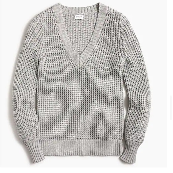 JCrew Gray Loose Knit Cotton Balloon Sleeve V Neck Sweater - Picture 1 of 6